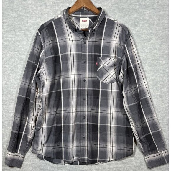 Levi's Gray Plaid Long Sleeve Button Up Mens Shirt Size L - Picture 1 of 5